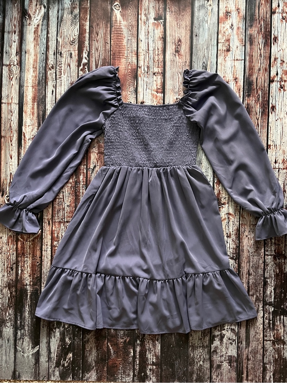 SHEIN Slate Blue Smocked Bodice Puff Sleeve Dress